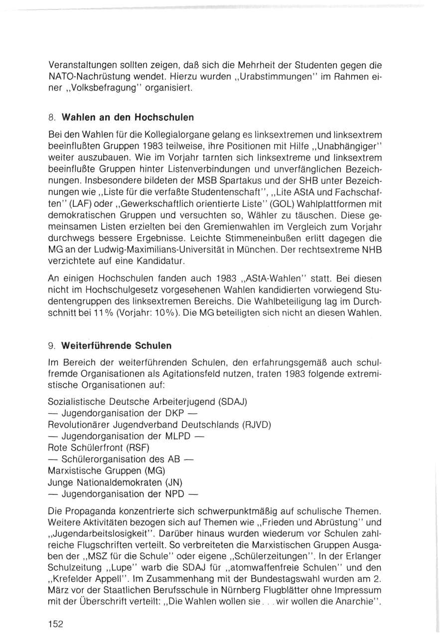 Seite 152 des Verfassungsschutzbericht 1983 Bayern