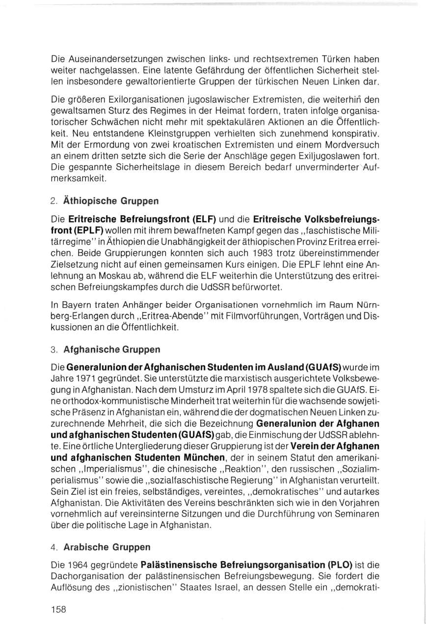 Seite 158 des Verfassungsschutzbericht 1983 Bayern