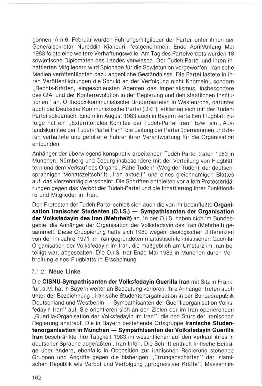 Seite 162 des Verfassungsschutzbericht 1983 Bayern
