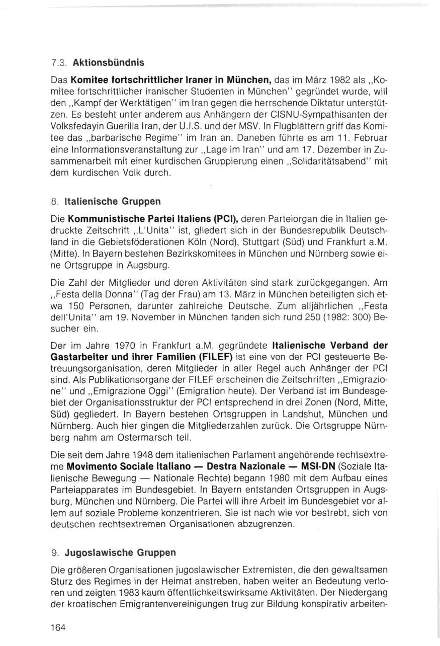 Seite 164 des Verfassungsschutzbericht 1983 Bayern