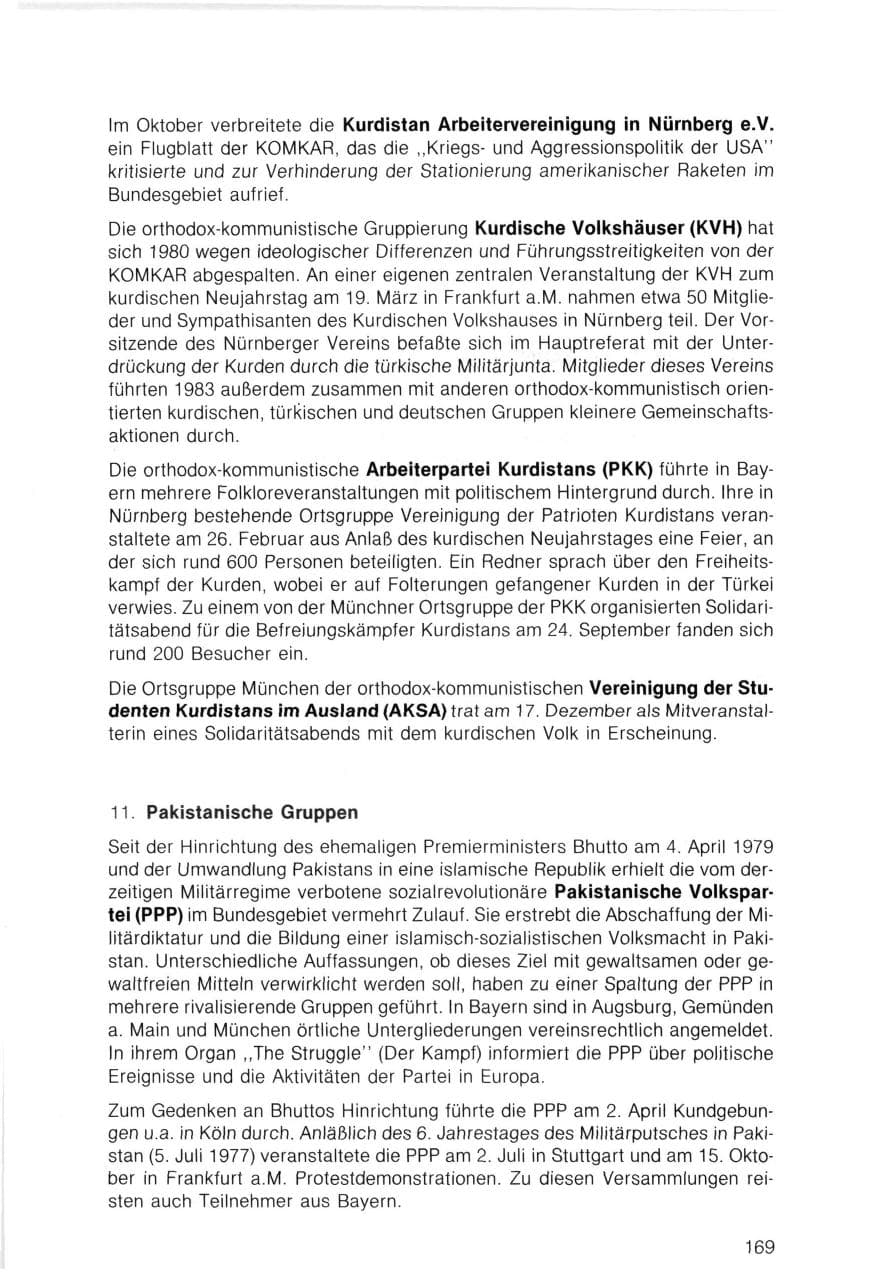 Seite 169 des Verfassungsschutzbericht 1983 Bayern