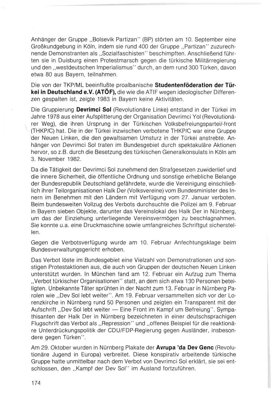Seite 174 des Verfassungsschutzbericht 1983 Bayern