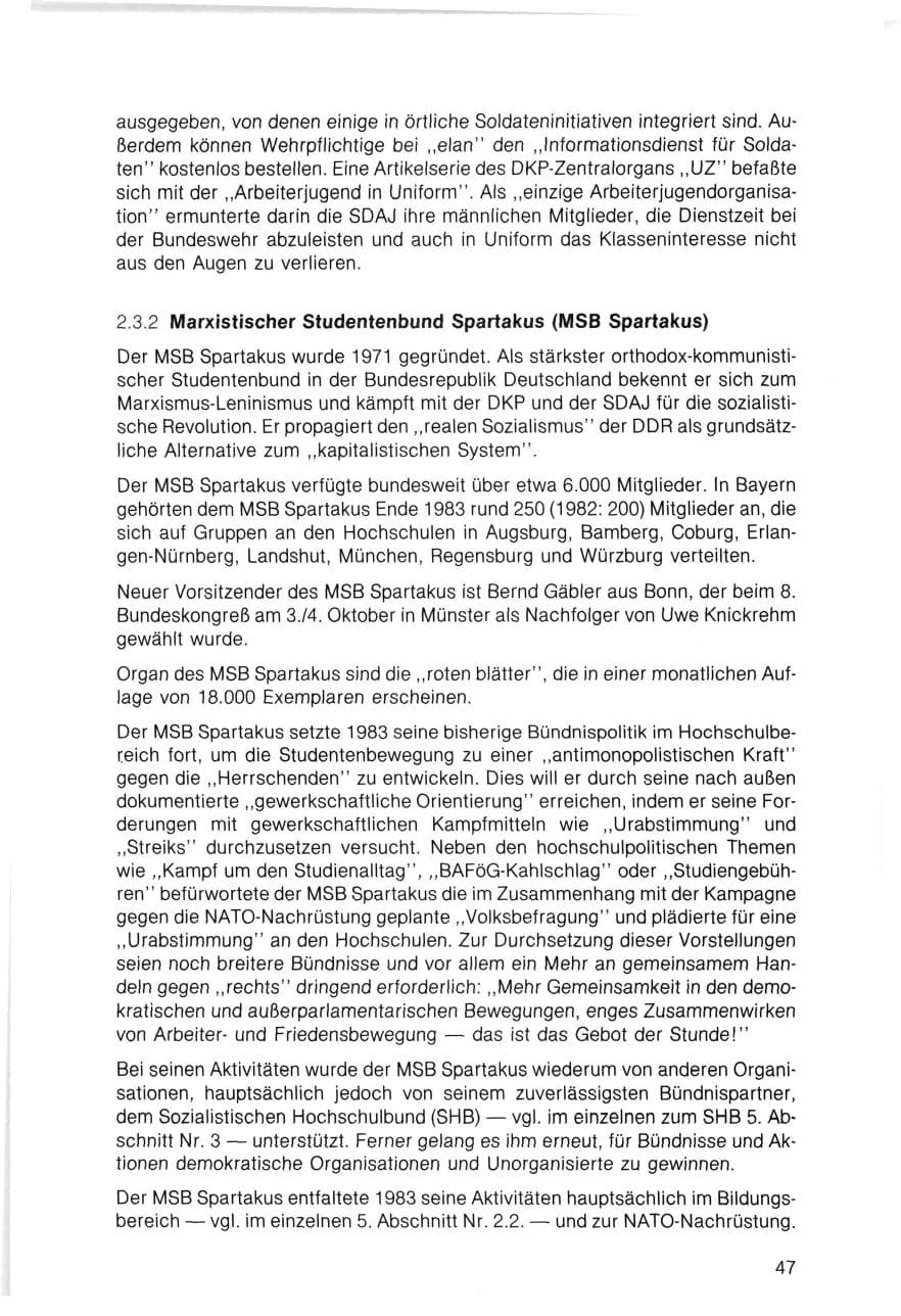 Seite 47 des Verfassungsschutzbericht 1983 Bayern