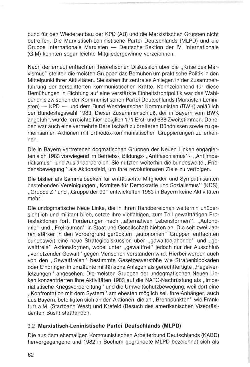 Seite 62 des Verfassungsschutzbericht 1983 Bayern