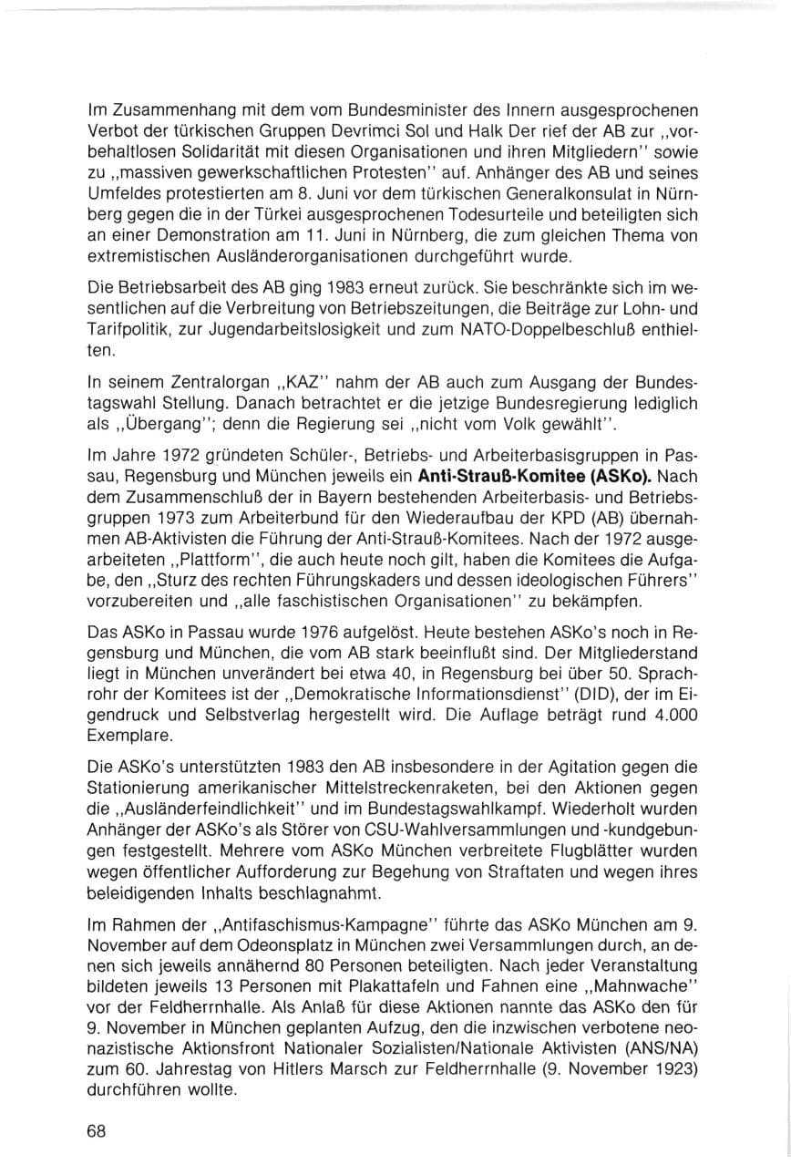 Seite 68 des Verfassungsschutzbericht 1983 Bayern