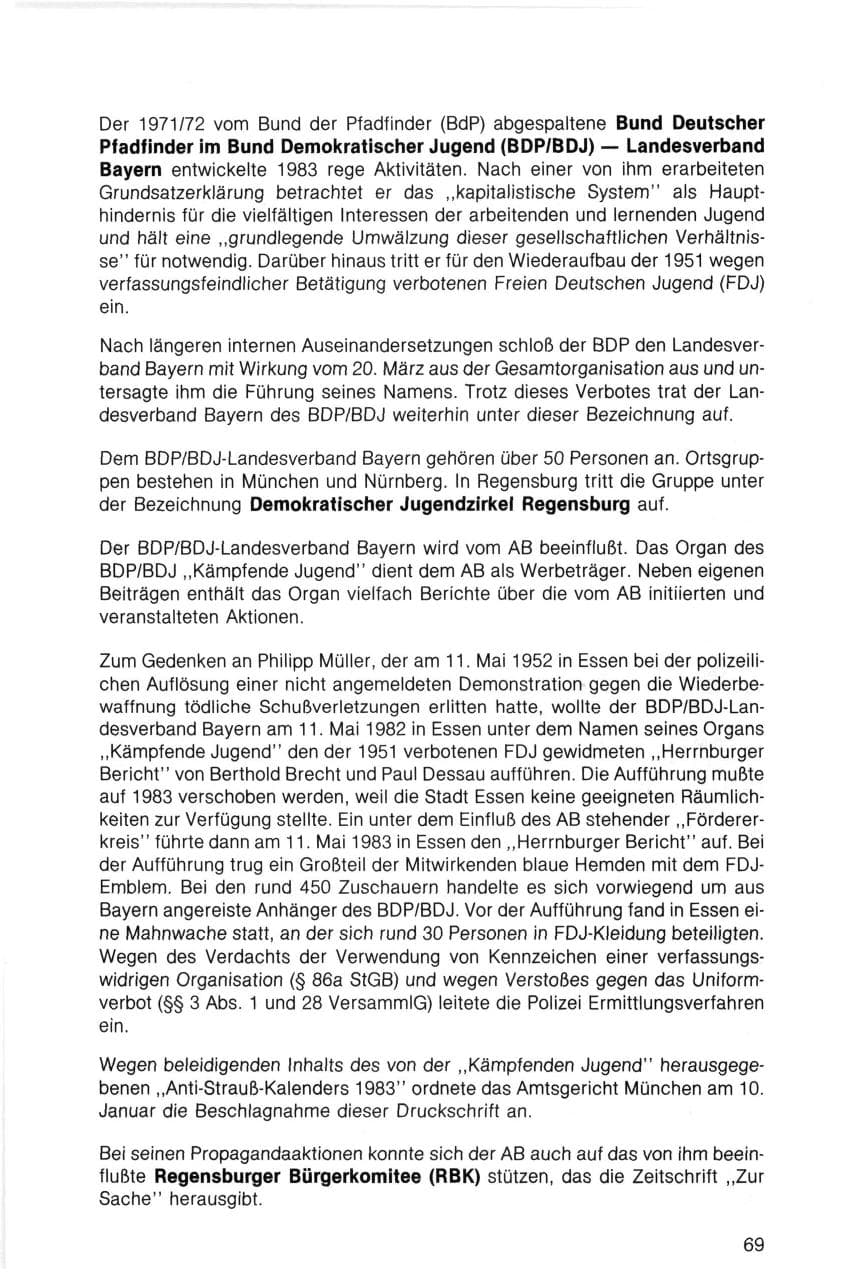 Seite 69 des Verfassungsschutzbericht 1983 Bayern