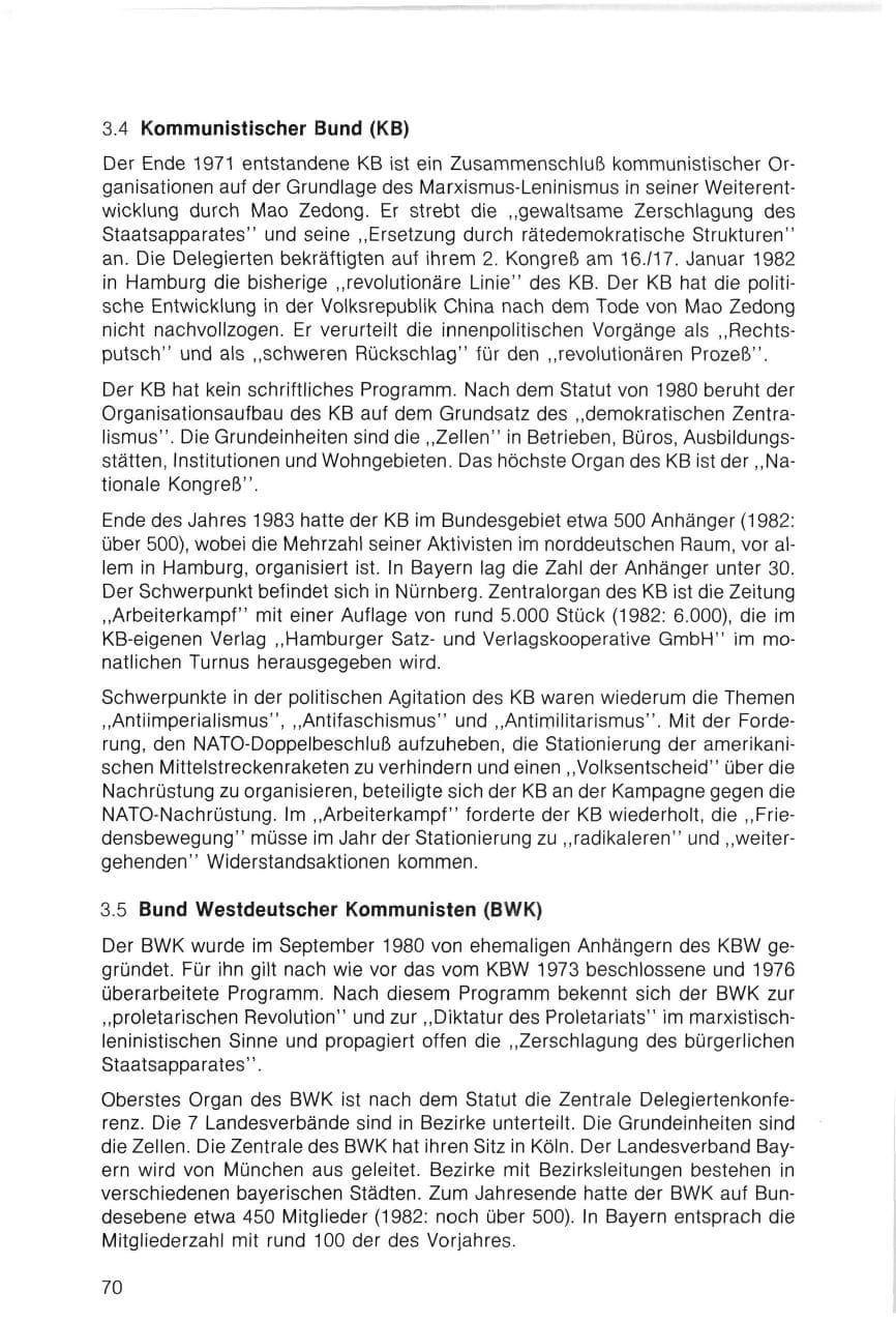 Seite 70 des Verfassungsschutzbericht 1983 Bayern