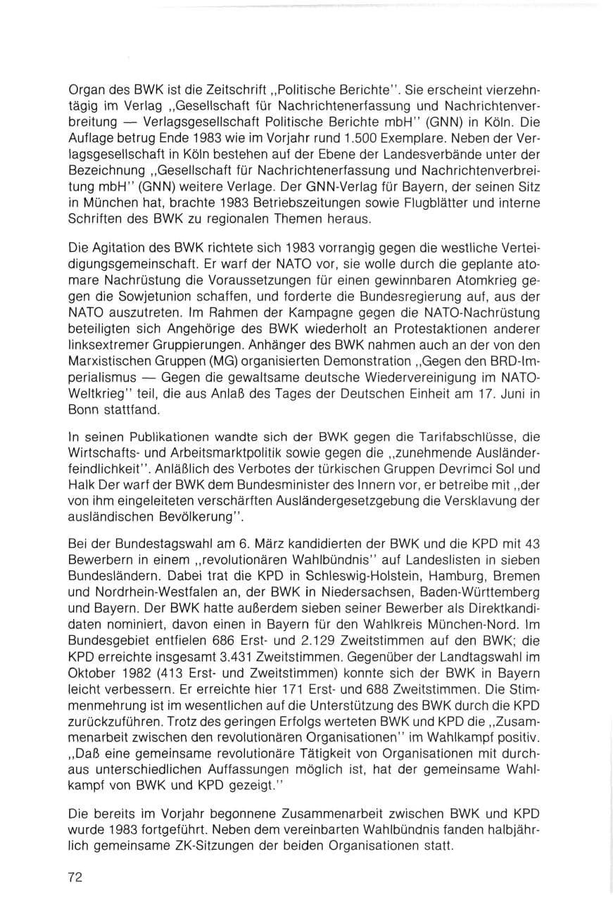 Seite 72 des Verfassungsschutzbericht 1983 Bayern
