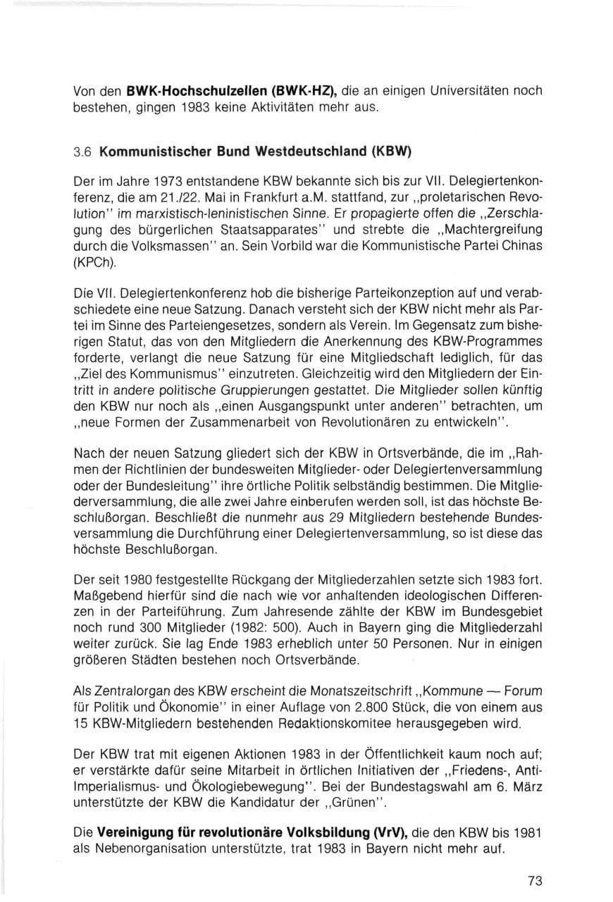Seite 73 des Verfassungsschutzbericht 1983 Bayern