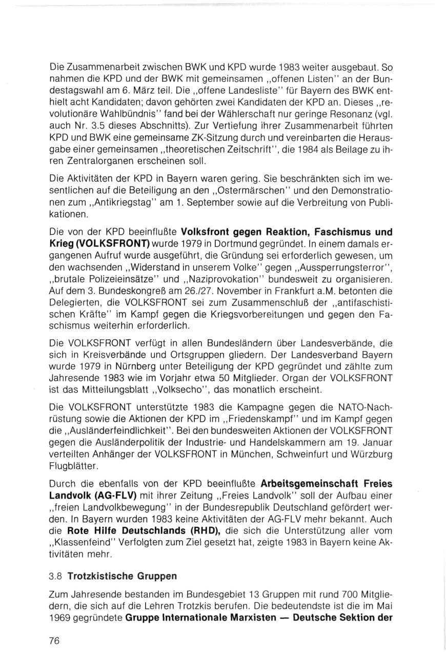 Seite 76 des Verfassungsschutzbericht 1983 Bayern