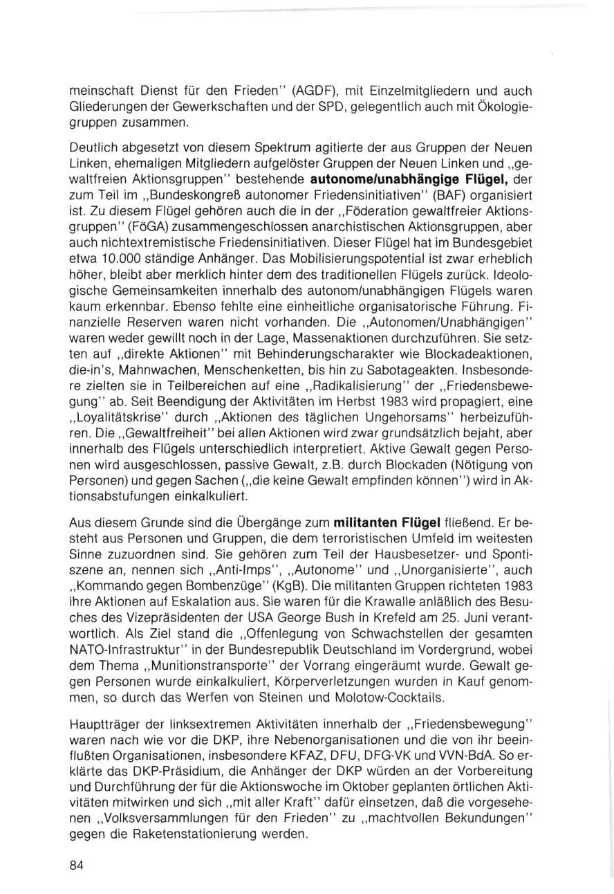 Seite 84 des Verfassungsschutzbericht 1983 Bayern