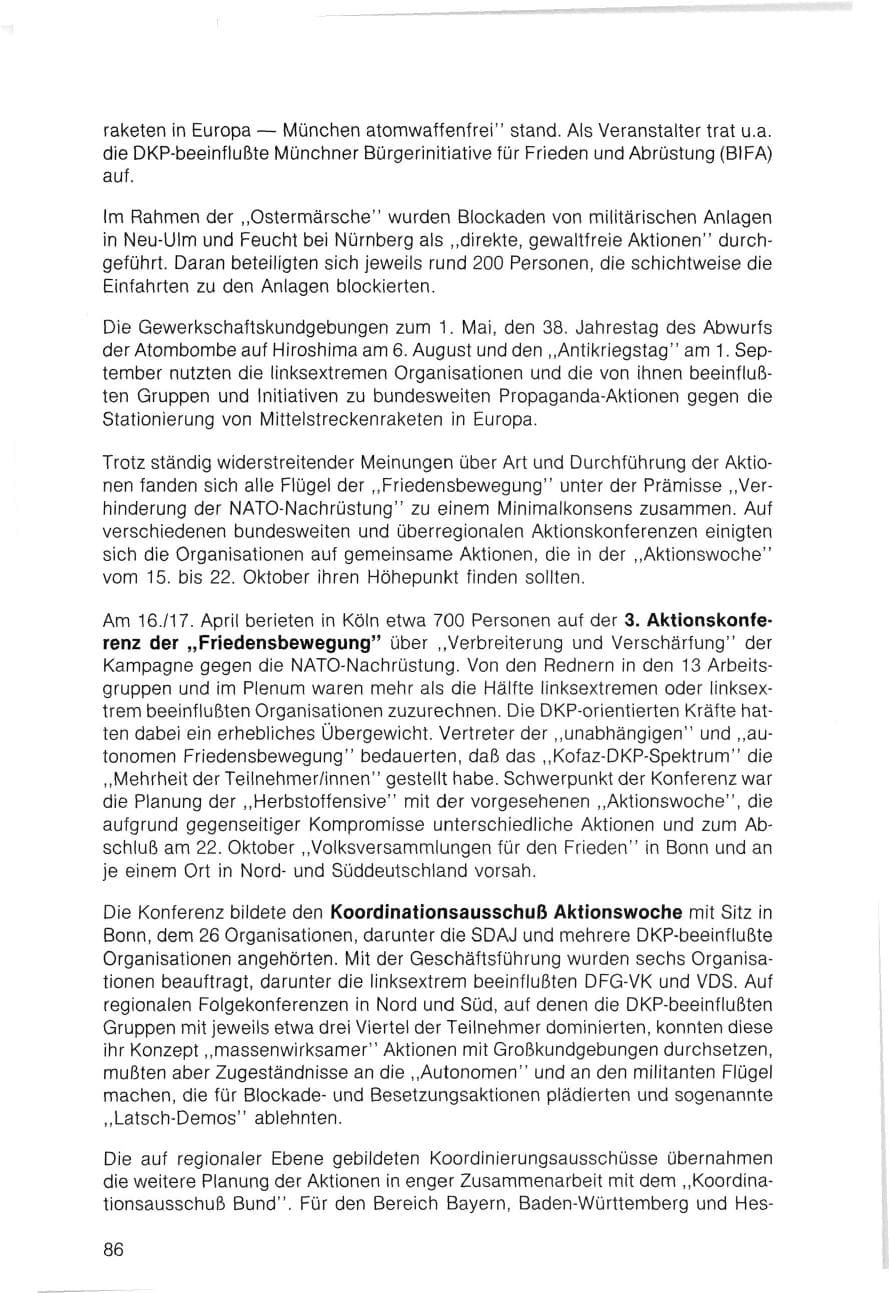 Seite 86 des Verfassungsschutzbericht 1983 Bayern