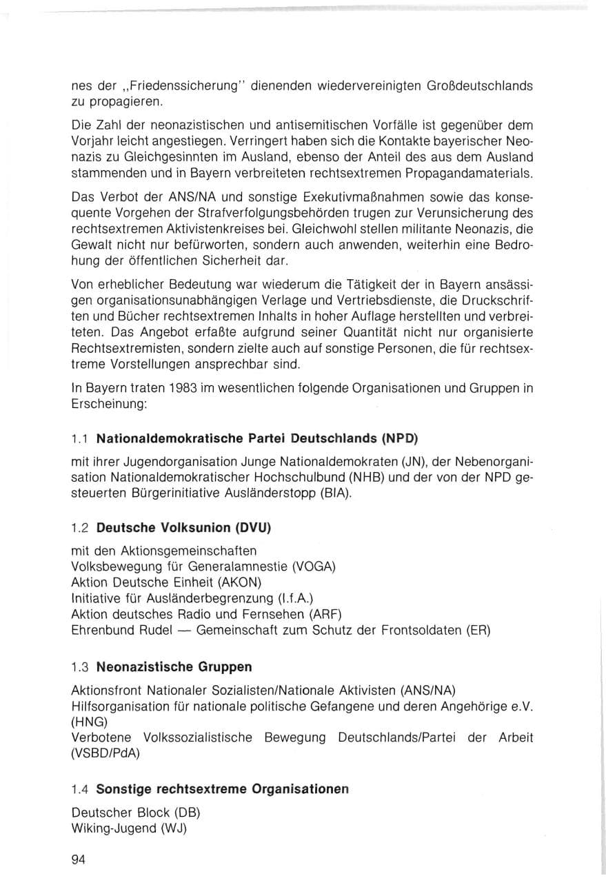 Seite 94 des Verfassungsschutzbericht 1983 Bayern