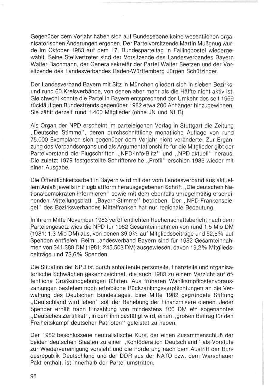 Seite 98 des Verfassungsschutzbericht 1983 Bayern