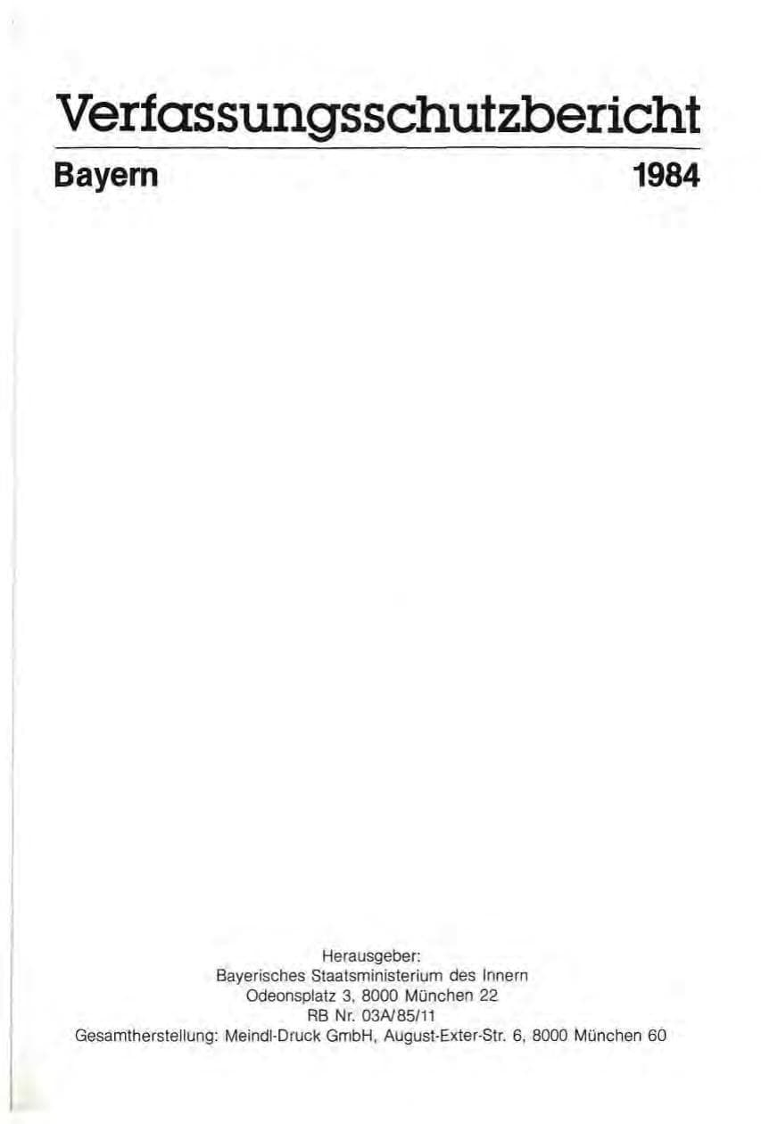 Seite 2 des Verfassungsschutzbericht 1984 Bayern