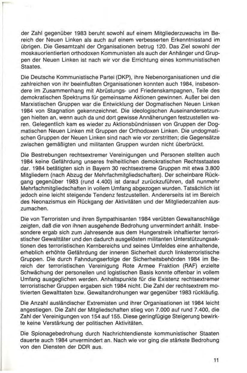 Seite 11 des Verfassungsschutzbericht 1984 Bayern