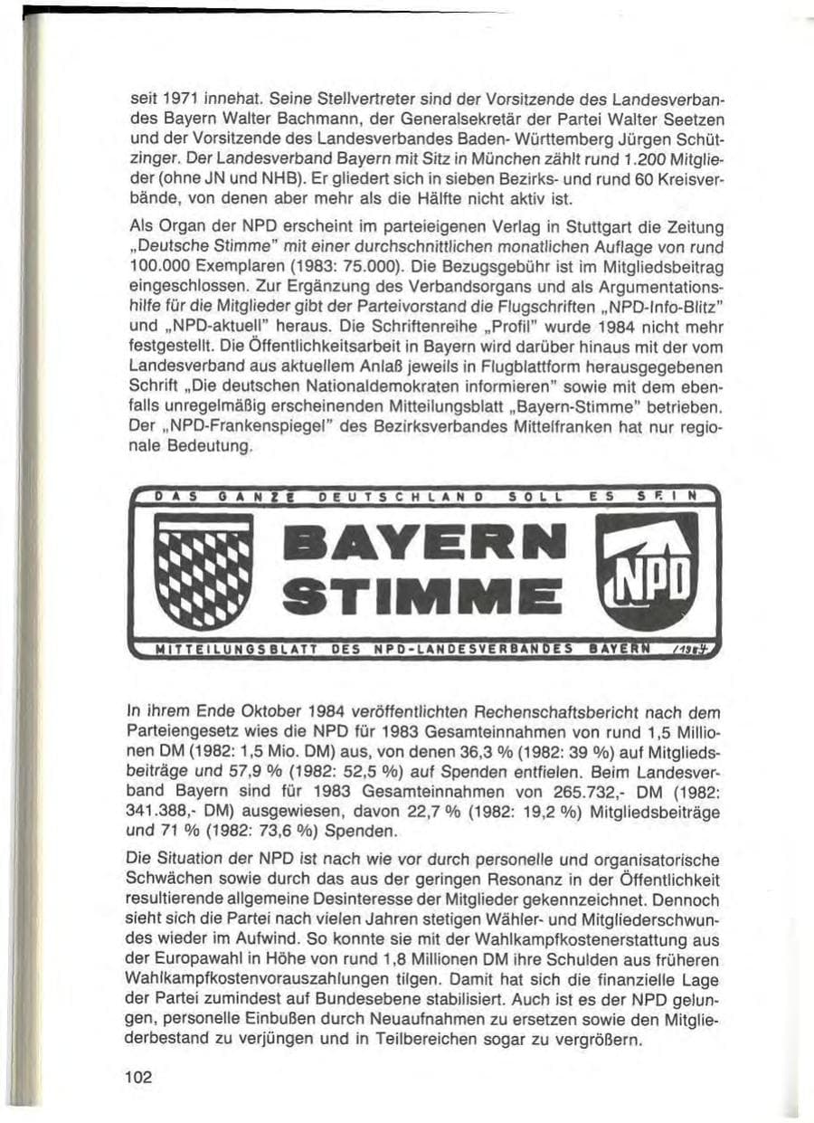 Seite 102 des Verfassungsschutzbericht 1984 Bayern