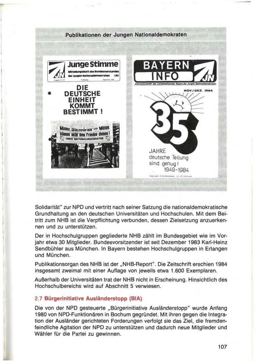Seite 107 des Verfassungsschutzbericht 1984 Bayern