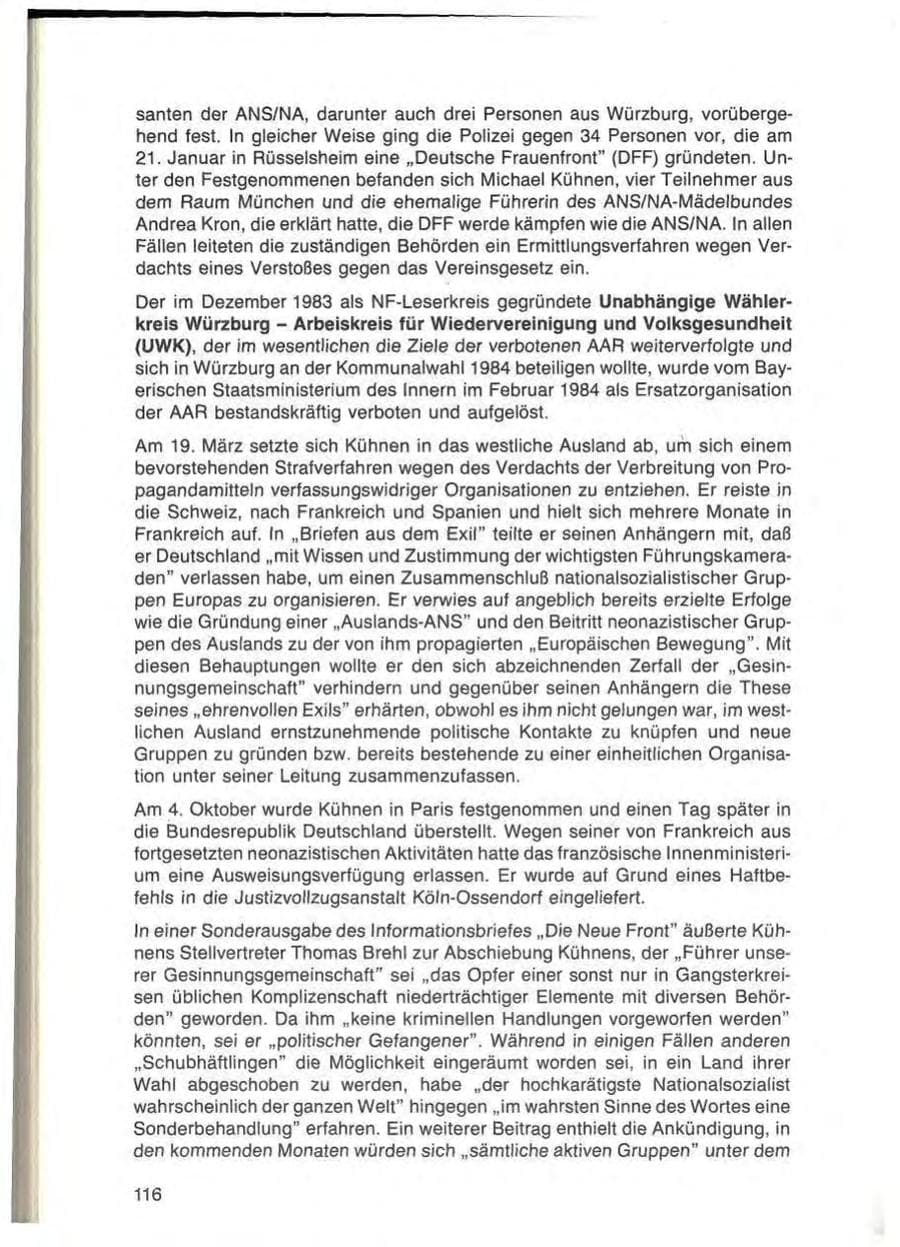Seite 116 des Verfassungsschutzbericht 1984 Bayern