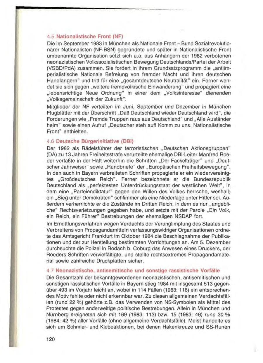 Seite 120 des Verfassungsschutzbericht 1984 Bayern