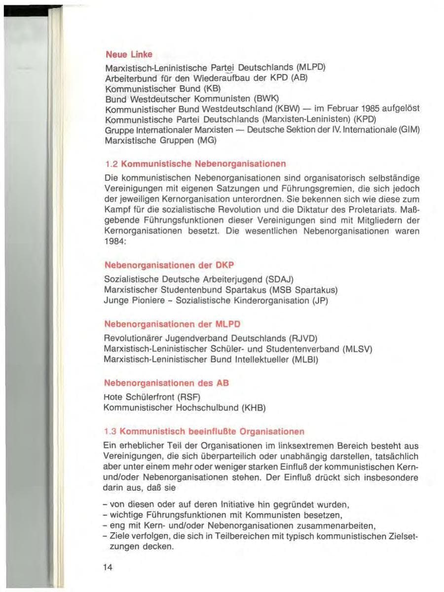 Seite 14 des Verfassungsschutzbericht 1984 Bayern