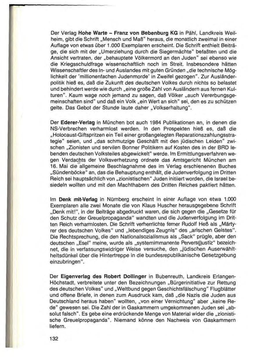Seite 132 des Verfassungsschutzbericht 1984 Bayern