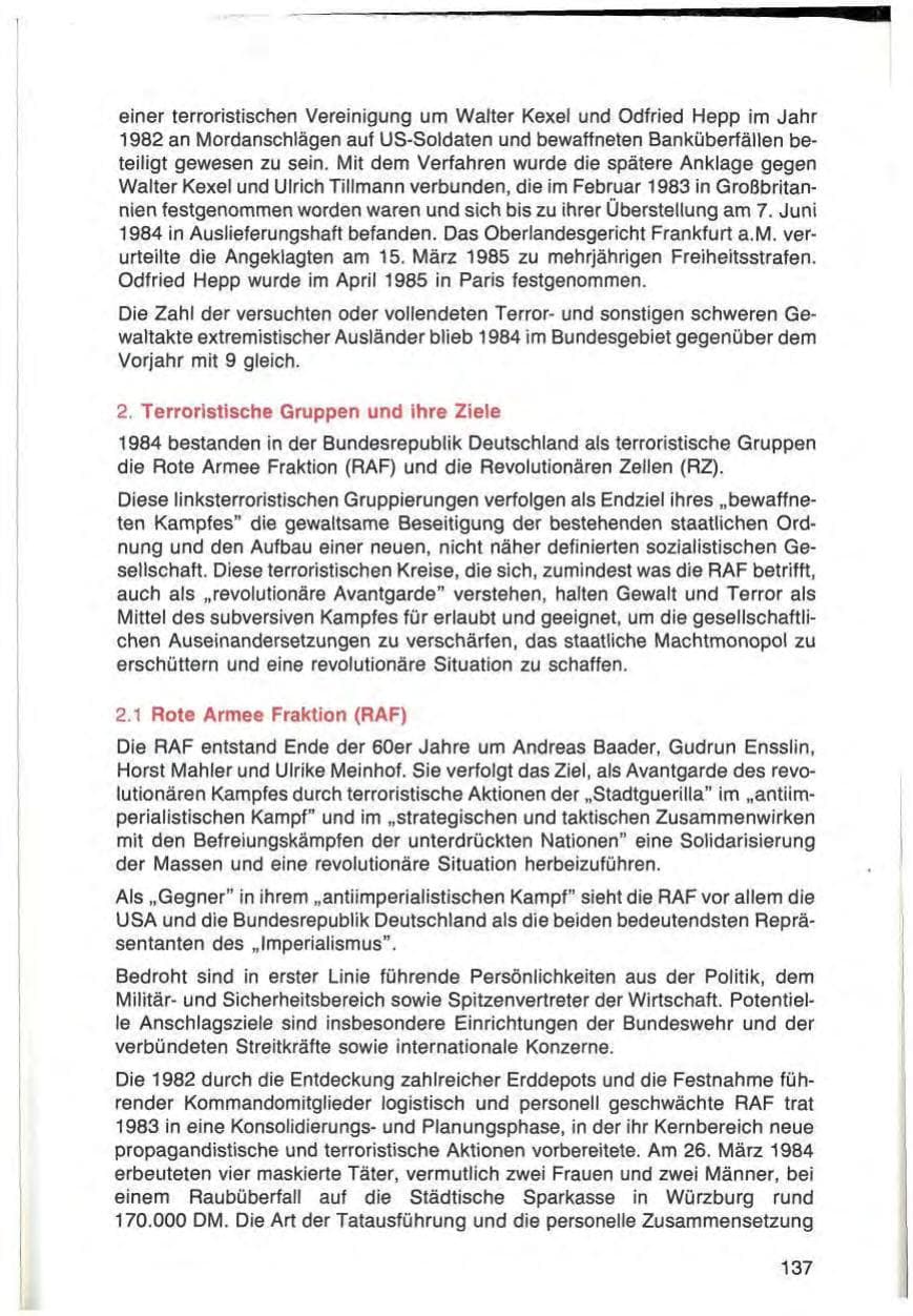 Seite 137 des Verfassungsschutzbericht 1984 Bayern