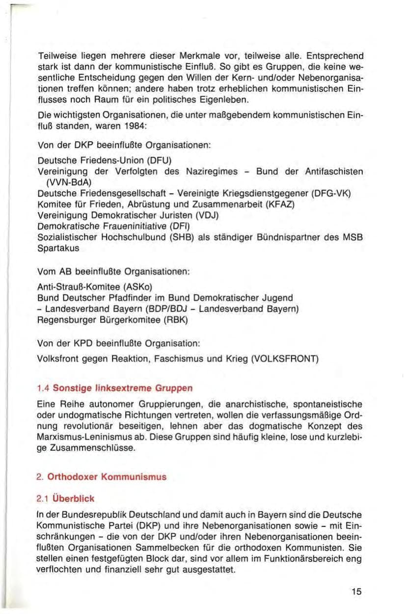 Seite 15 des Verfassungsschutzbericht 1984 Bayern