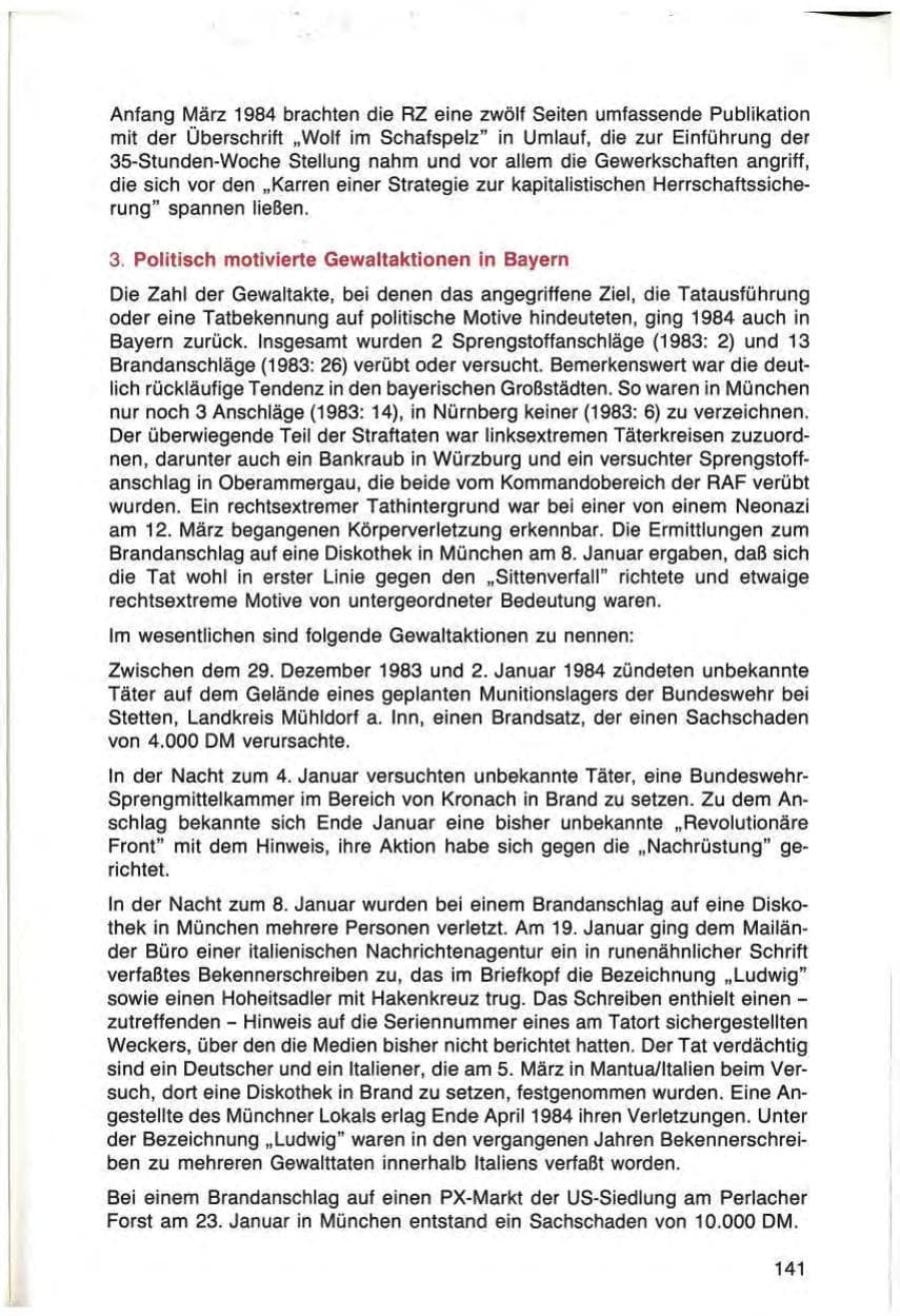 Seite 141 des Verfassungsschutzbericht 1984 Bayern