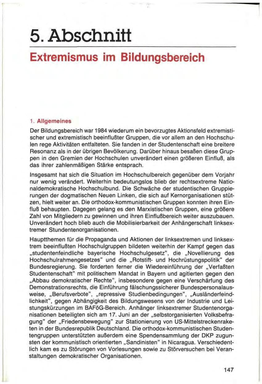 Seite 147 des Verfassungsschutzbericht 1984 Bayern