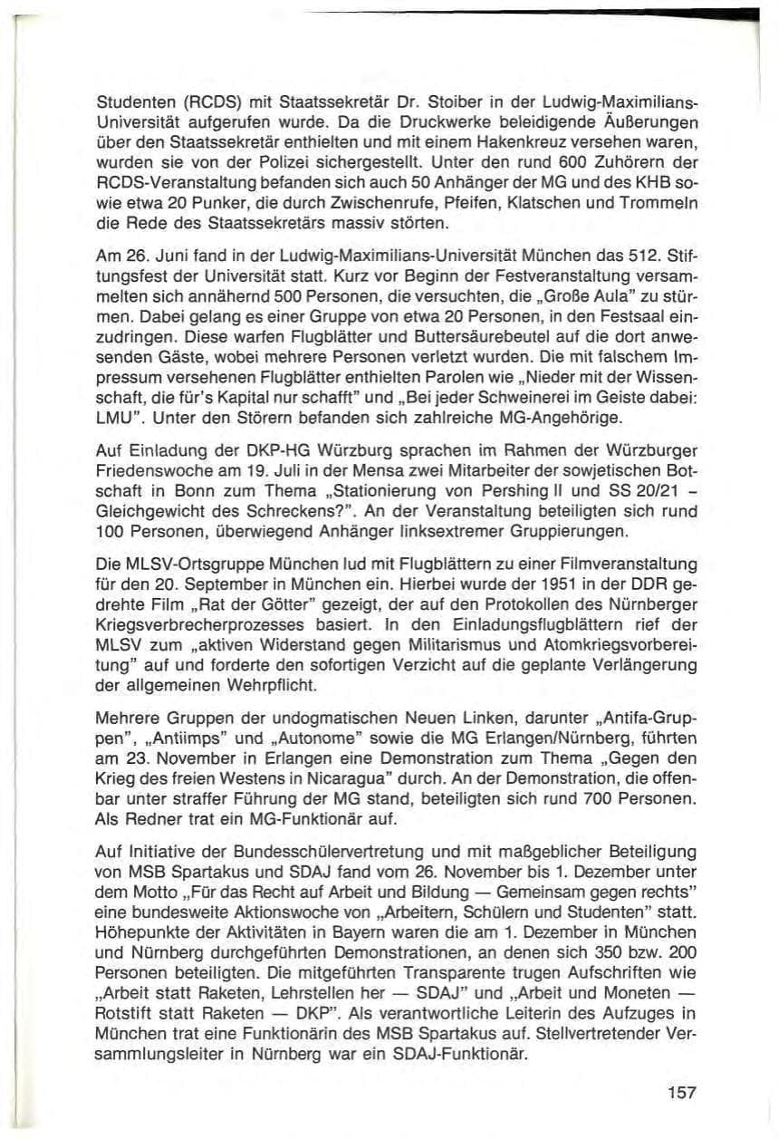 Seite 157 des Verfassungsschutzbericht 1984 Bayern