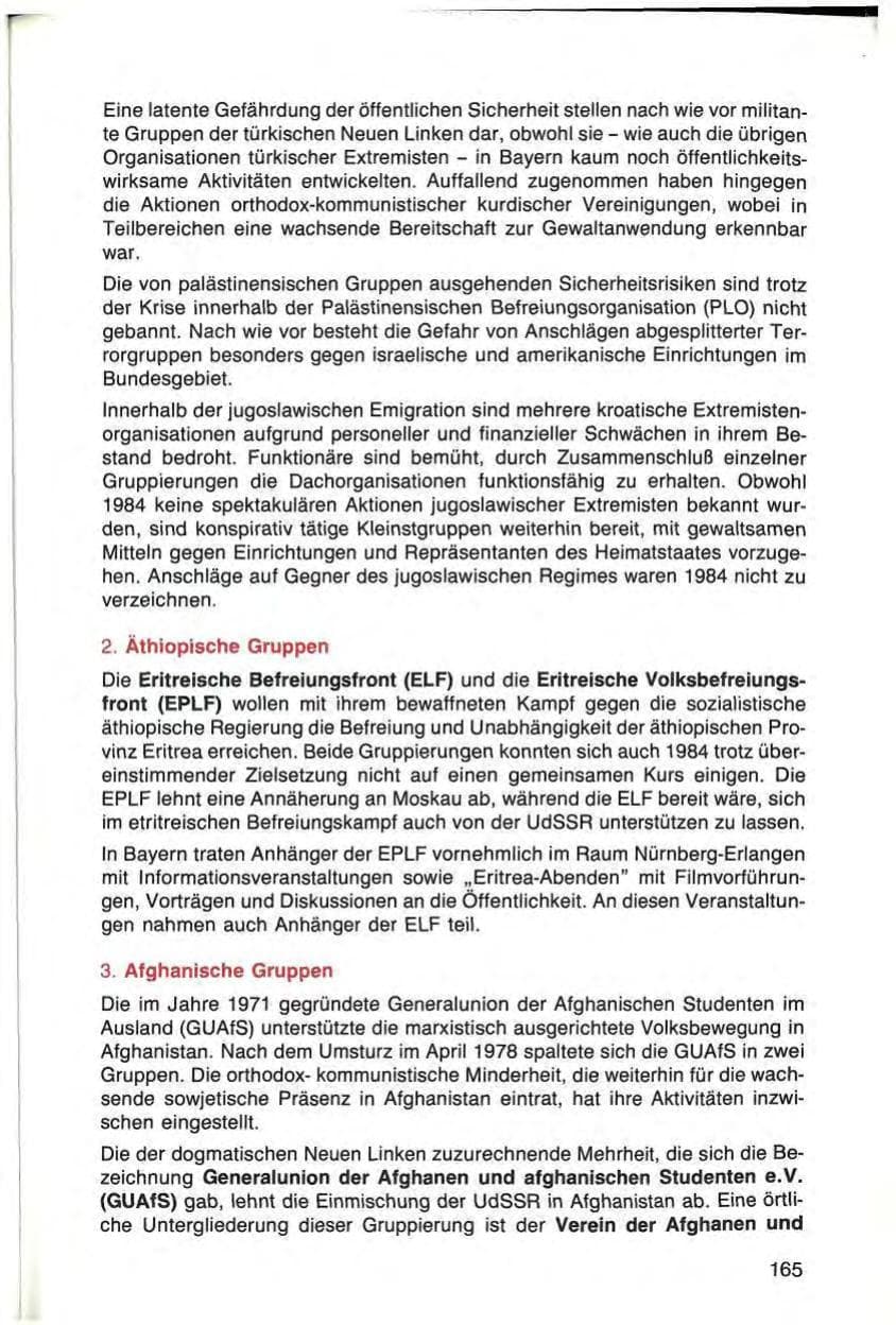 Seite 165 des Verfassungsschutzbericht 1984 Bayern