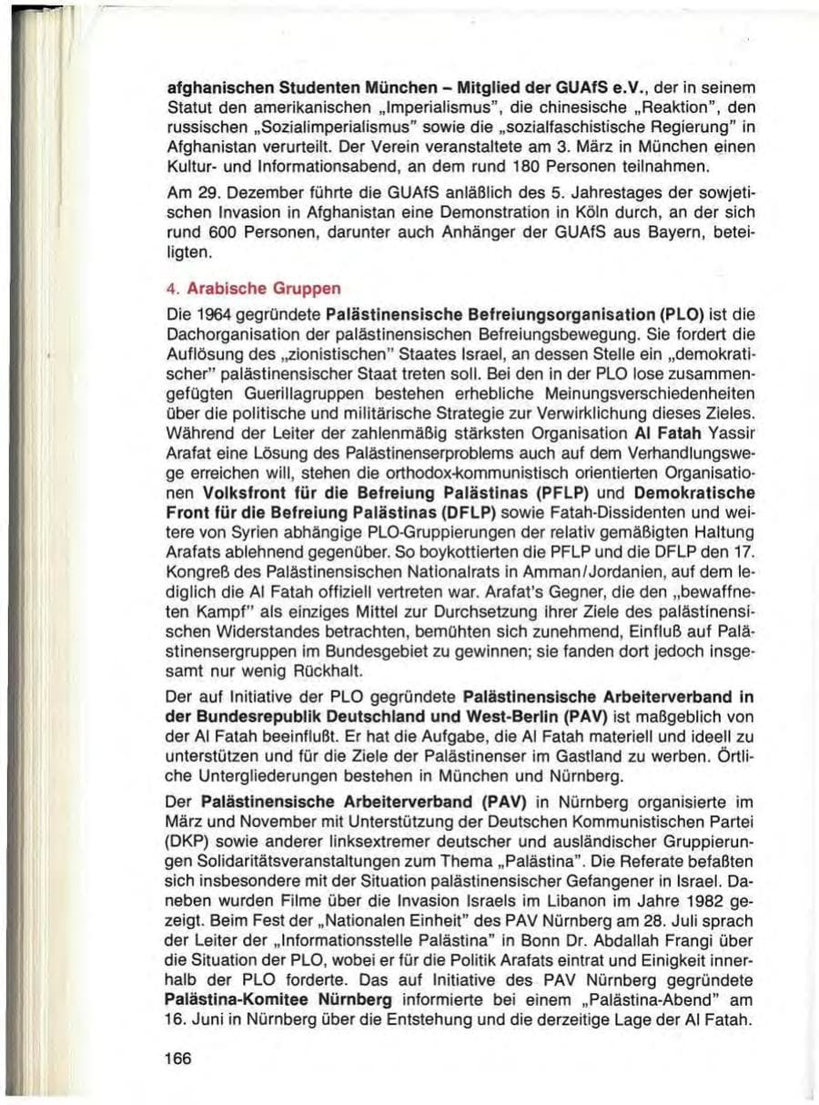 Seite 166 des Verfassungsschutzbericht 1984 Bayern
