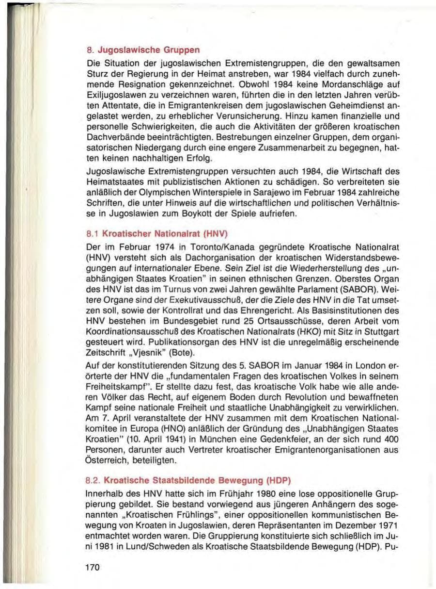 Seite 170 des Verfassungsschutzbericht 1984 Bayern