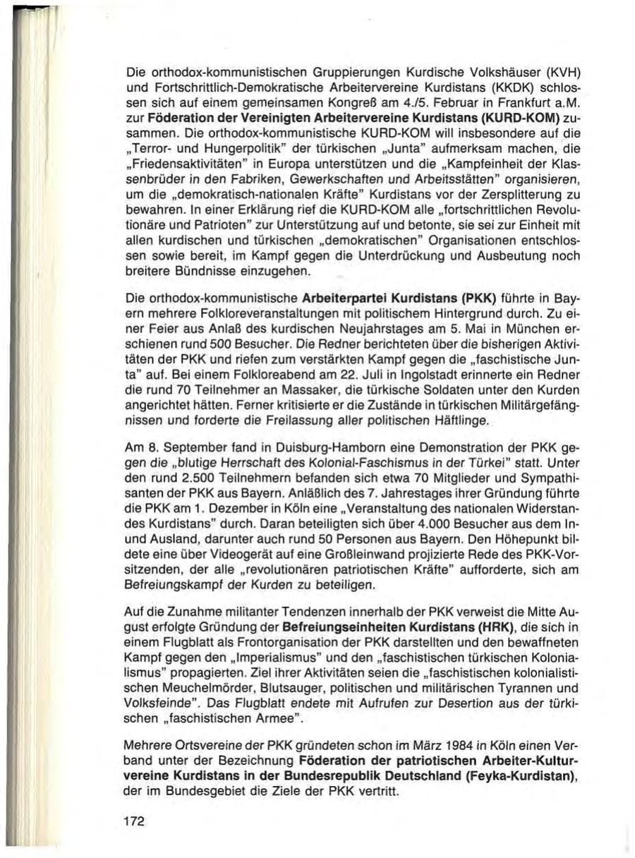 Seite 172 des Verfassungsschutzbericht 1984 Bayern