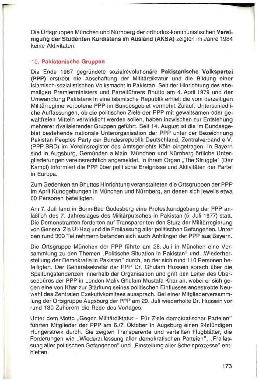 Seite 173 des Verfassungsschutzbericht 1984 Bayern