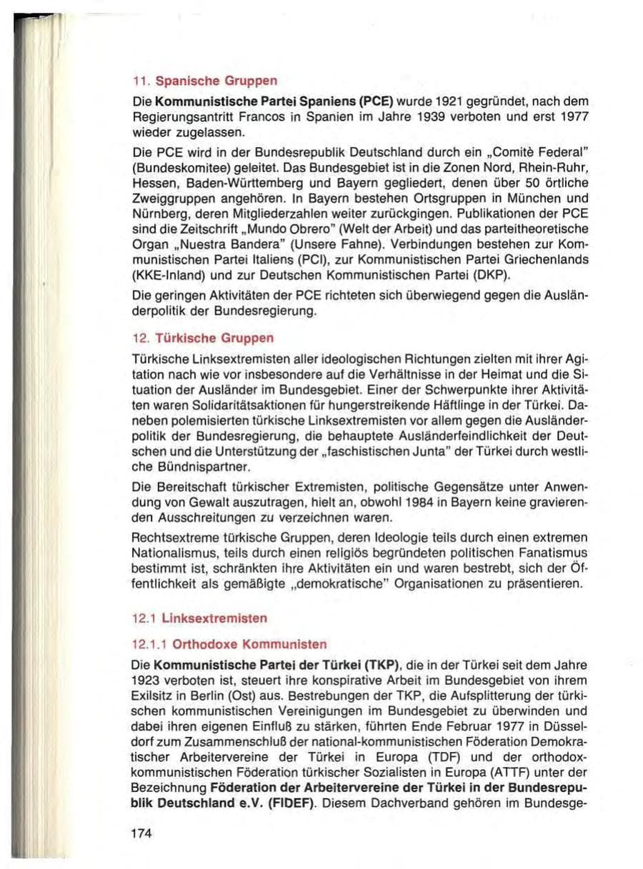 Seite 174 des Verfassungsschutzbericht 1984 Bayern
