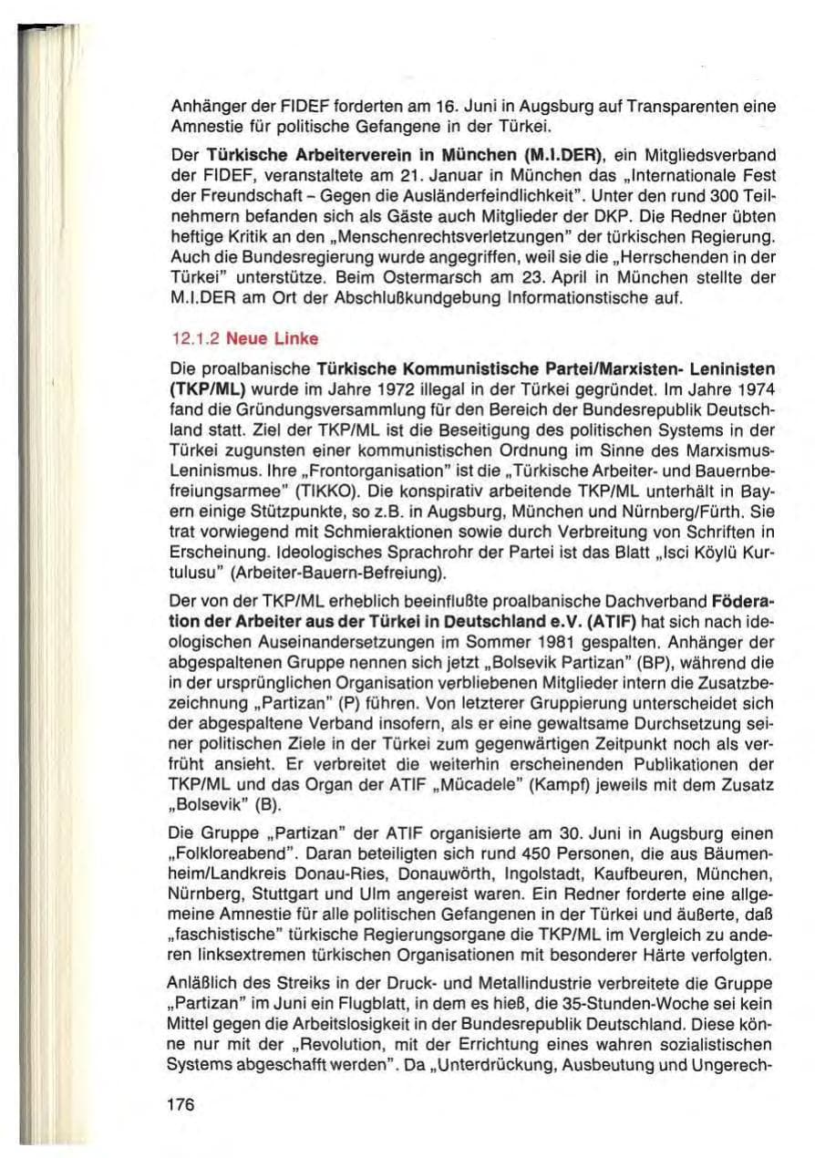 Seite 176 des Verfassungsschutzbericht 1984 Bayern