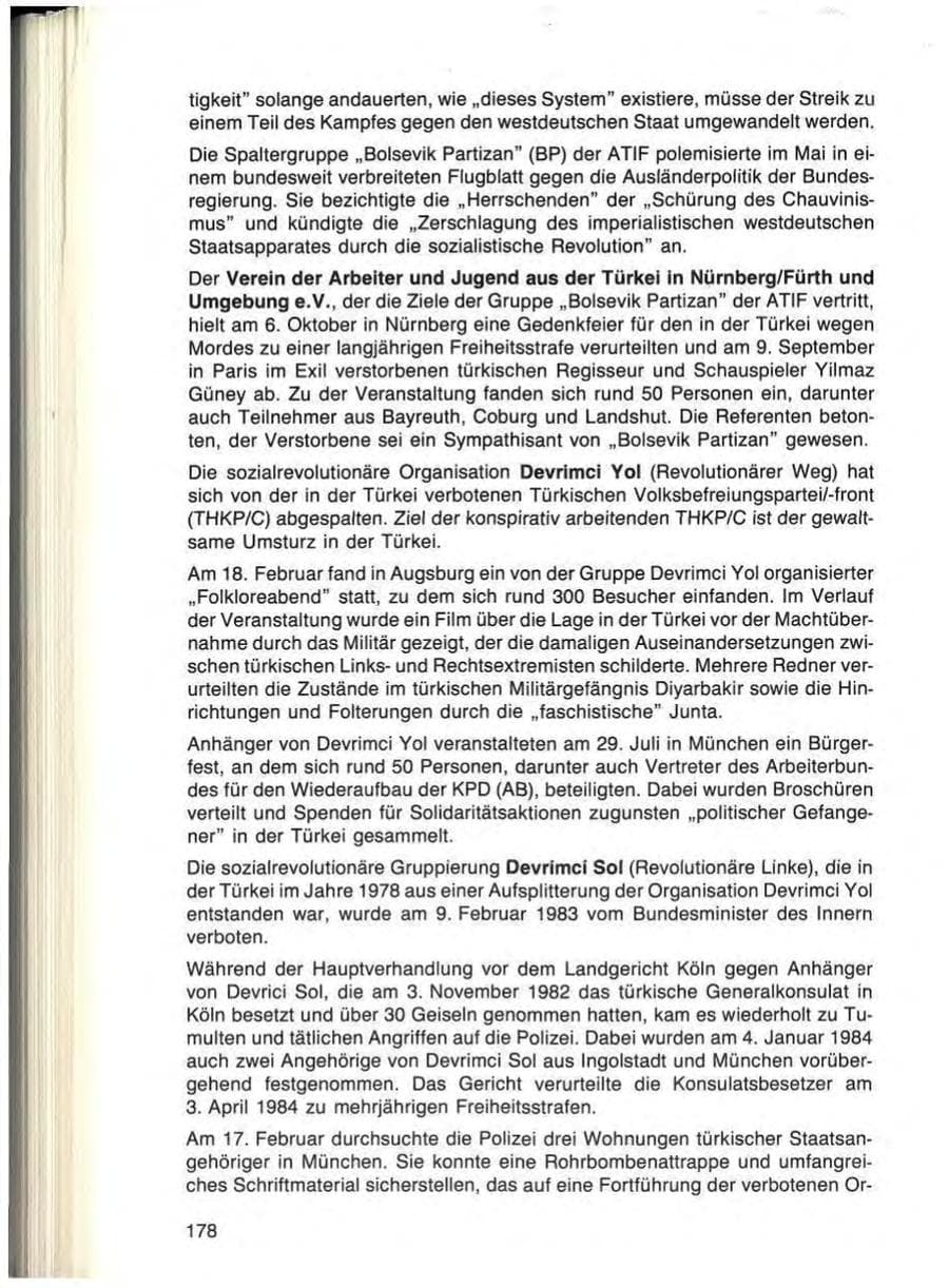 Seite 178 des Verfassungsschutzbericht 1984 Bayern
