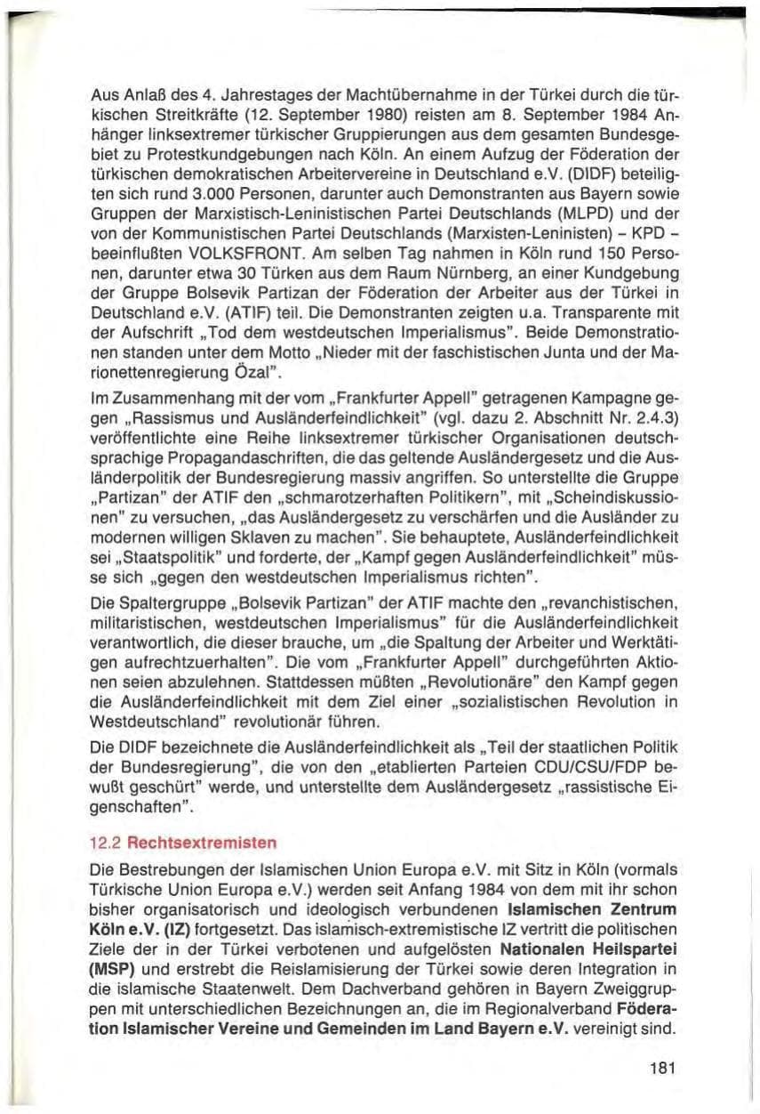 Seite 181 des Verfassungsschutzbericht 1984 Bayern