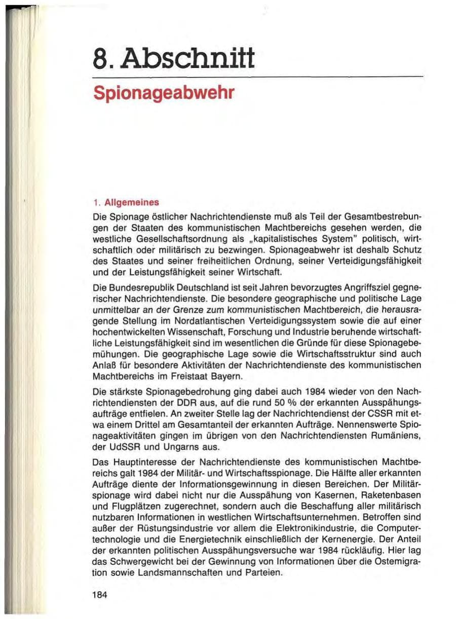 Seite 184 des Verfassungsschutzbericht 1984 Bayern
