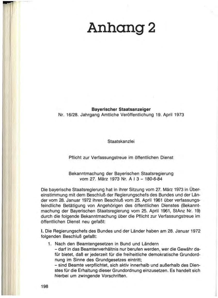 Seite 198 des Verfassungsschutzbericht 1984 Bayern