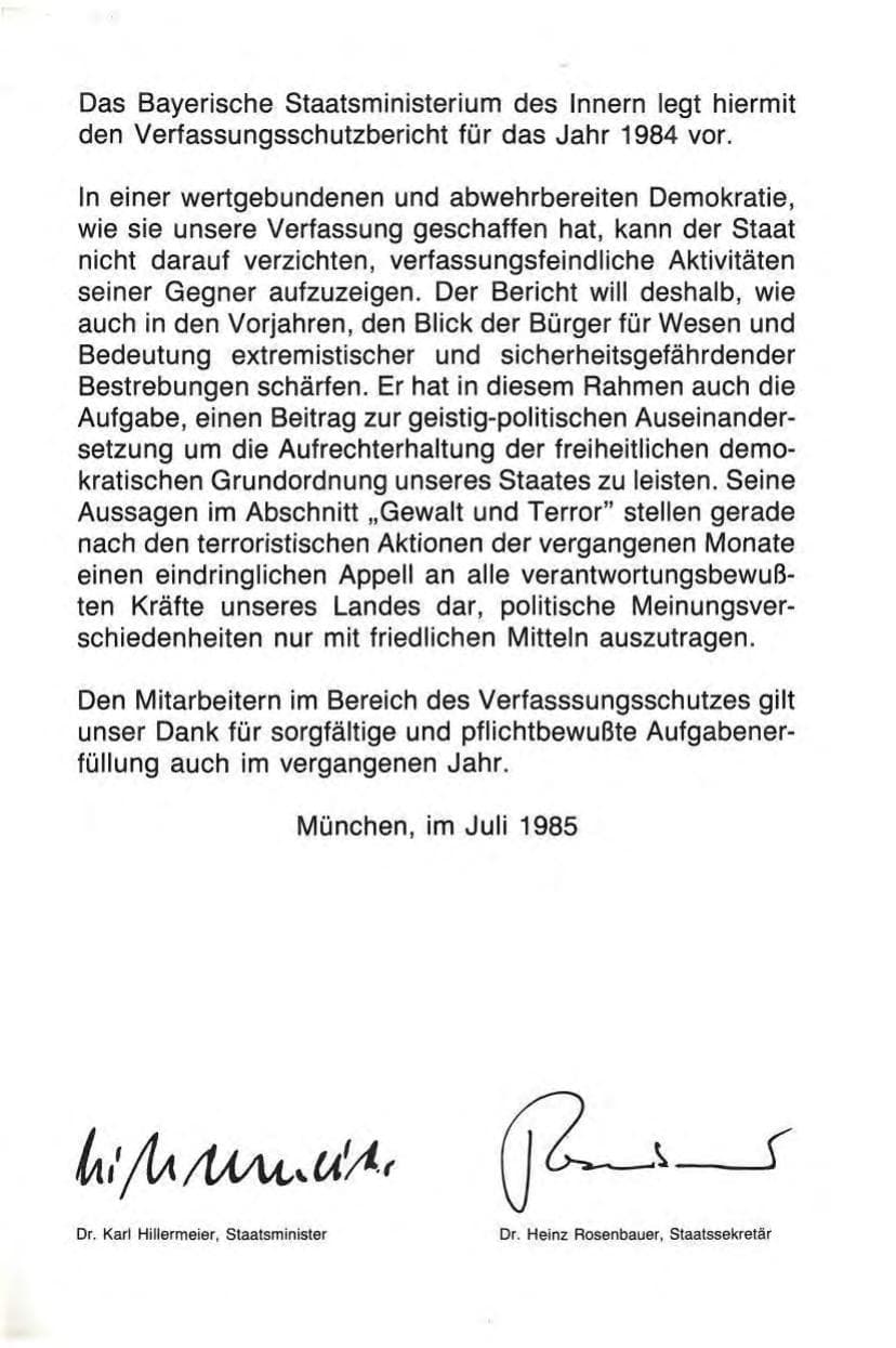 Seite 3 des Verfassungsschutzbericht 1984 Bayern