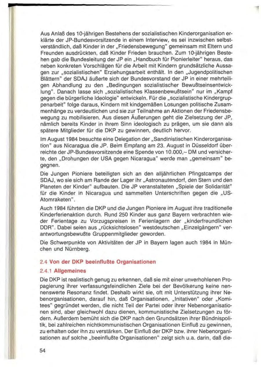 Seite 54 des Verfassungsschutzbericht 1984 Bayern