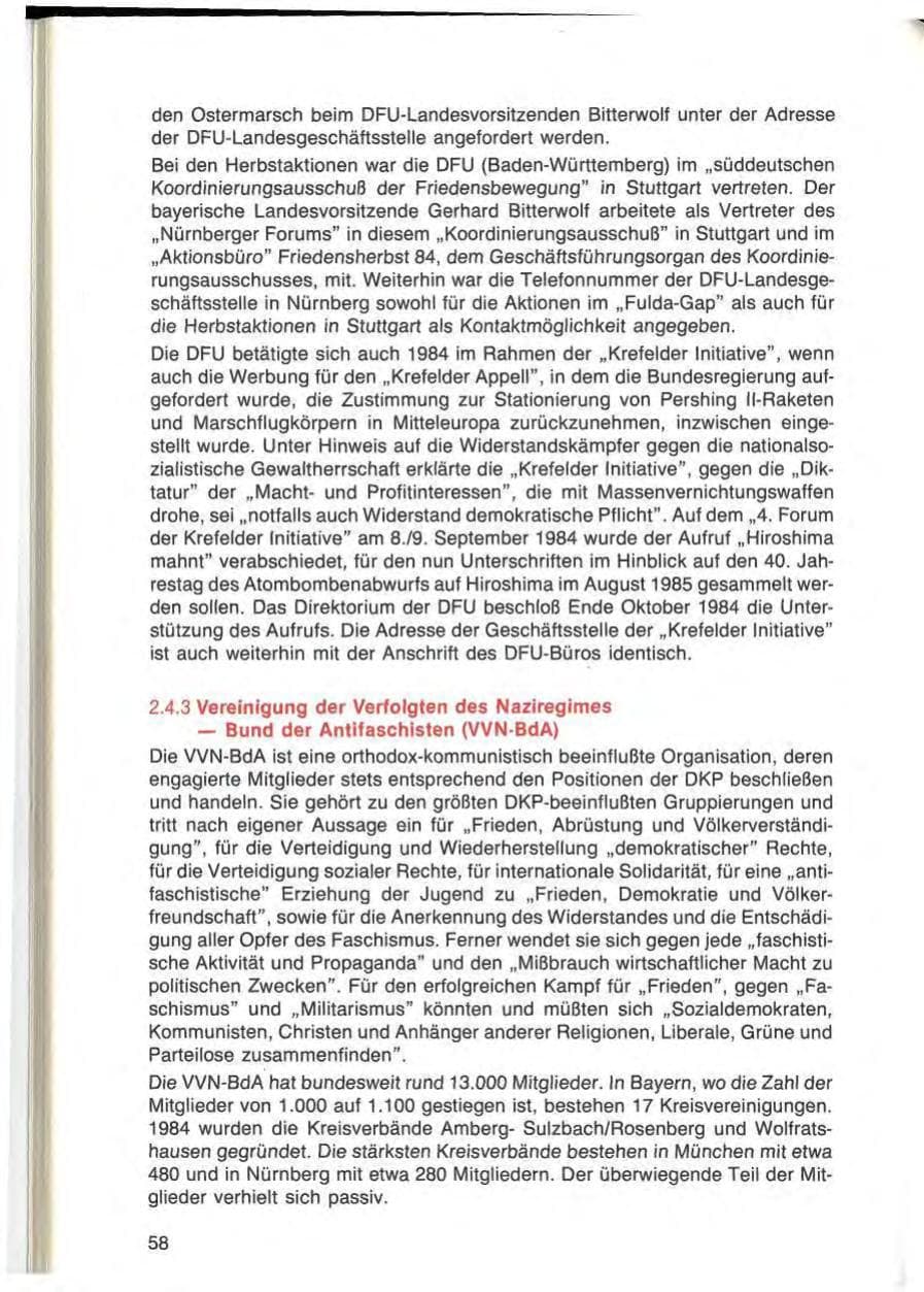 Seite 58 des Verfassungsschutzbericht 1984 Bayern