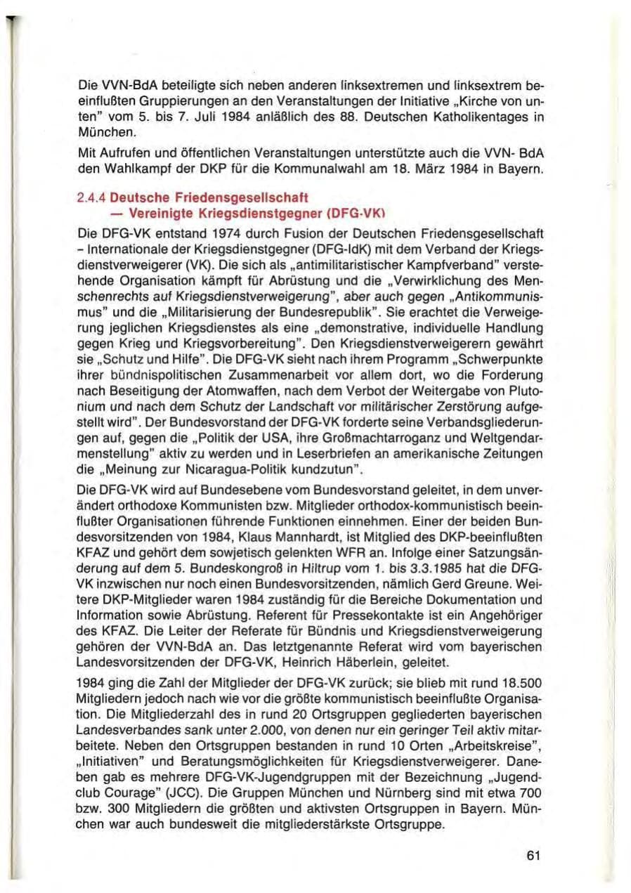 Seite 61 des Verfassungsschutzbericht 1984 Bayern