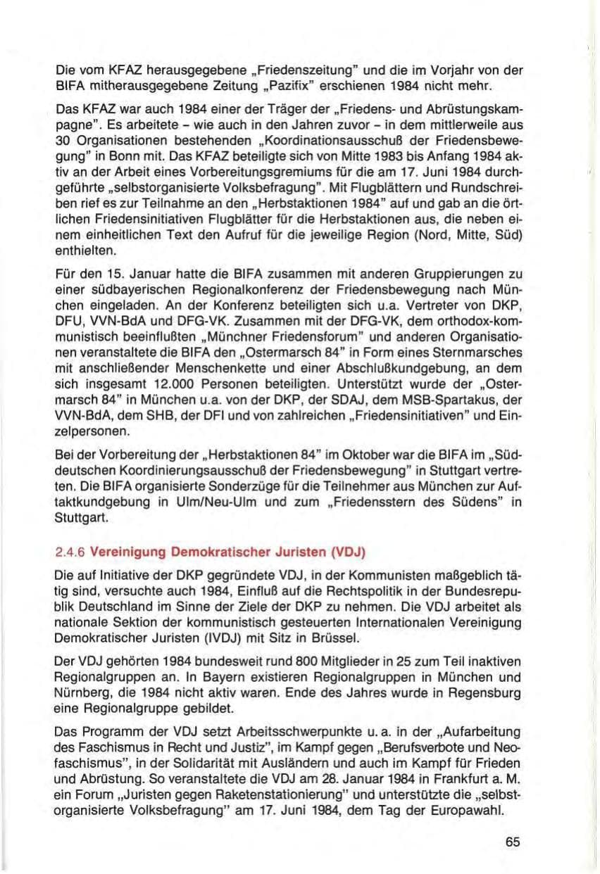 Seite 65 des Verfassungsschutzbericht 1984 Bayern