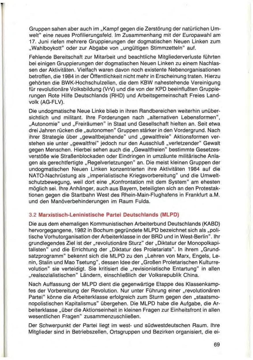 Seite 69 des Verfassungsschutzbericht 1984 Bayern