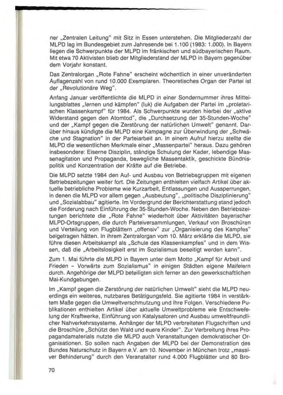 Seite 70 des Verfassungsschutzbericht 1984 Bayern