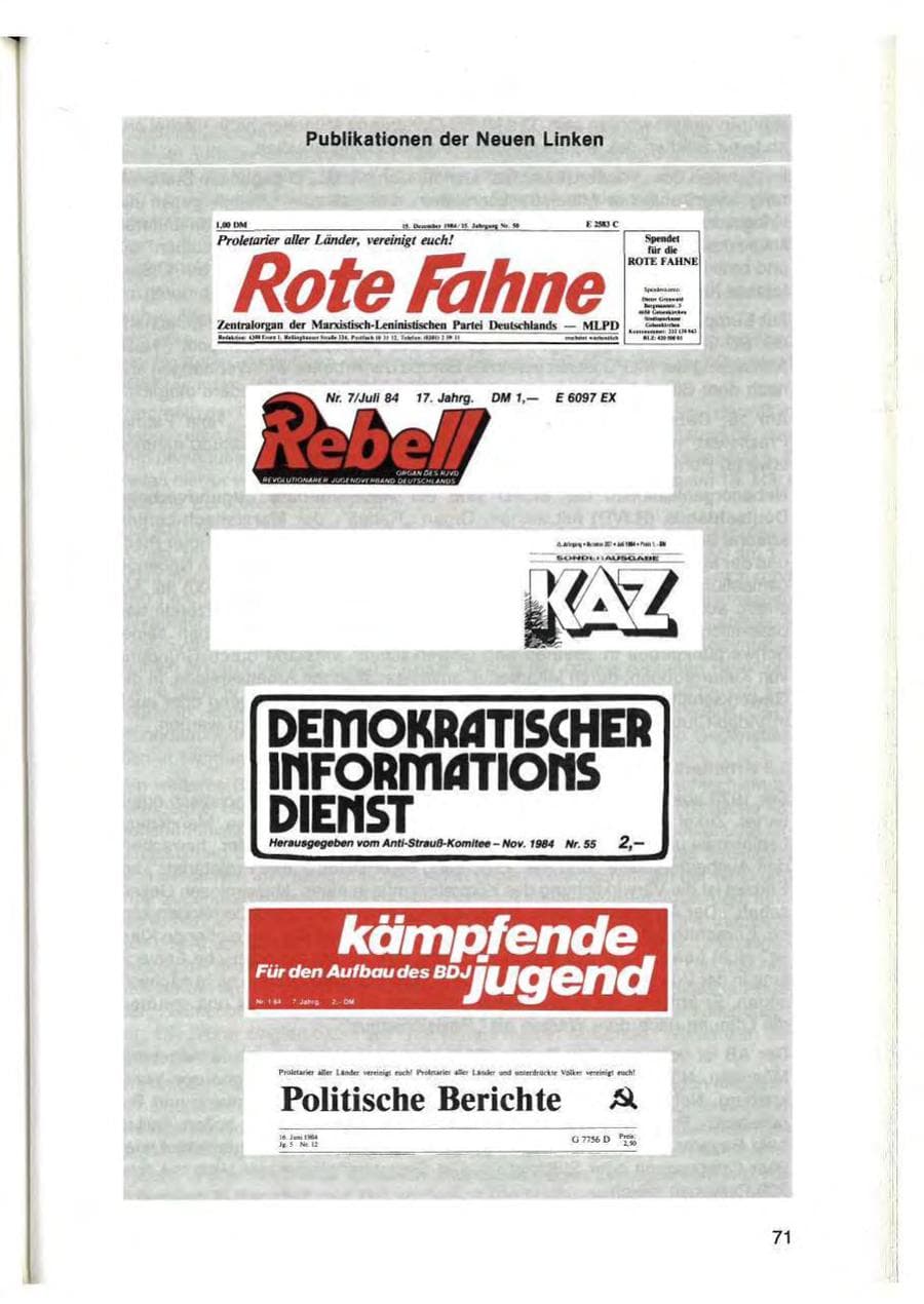 Seite 71 des Verfassungsschutzbericht 1984 Bayern